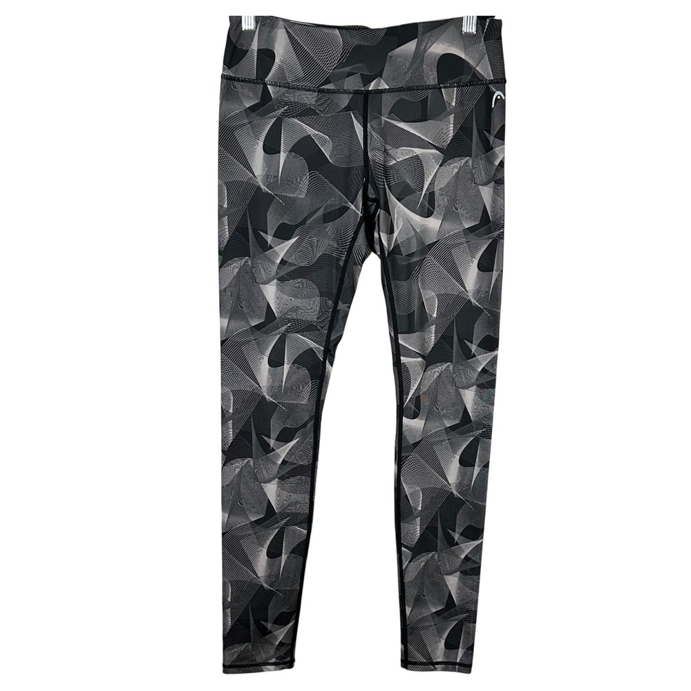 HEAD Women's Medium Black Gray Abstract Print High Rise‎ Yoga Leggings